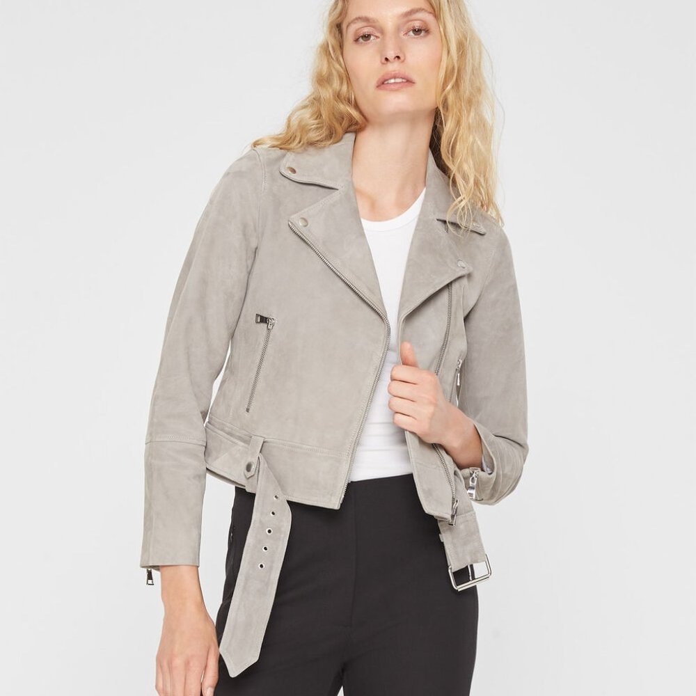 Club Monaco Suede Moto Jacket - Grey - Size M